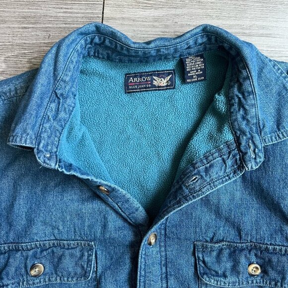 NWOT Vintage Arrow Blue Jeans Co. Fleece Lined Denim Button Down Shacket Size XL - Picture 2 of 5